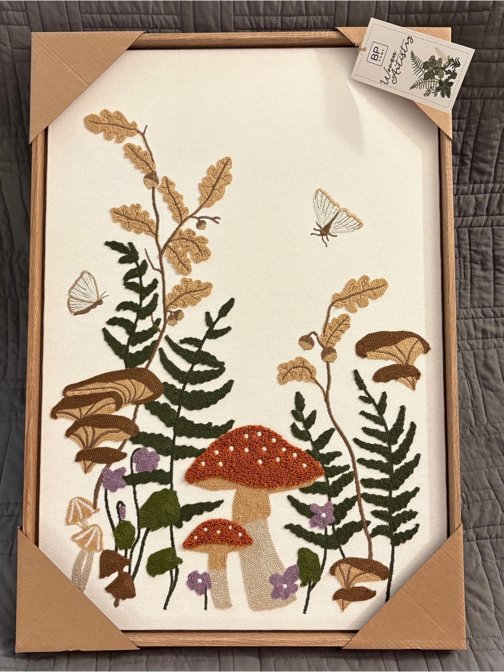 New BP Home Textile Embroidery Woven Wall Art Mushrooms Decor 18”x26”